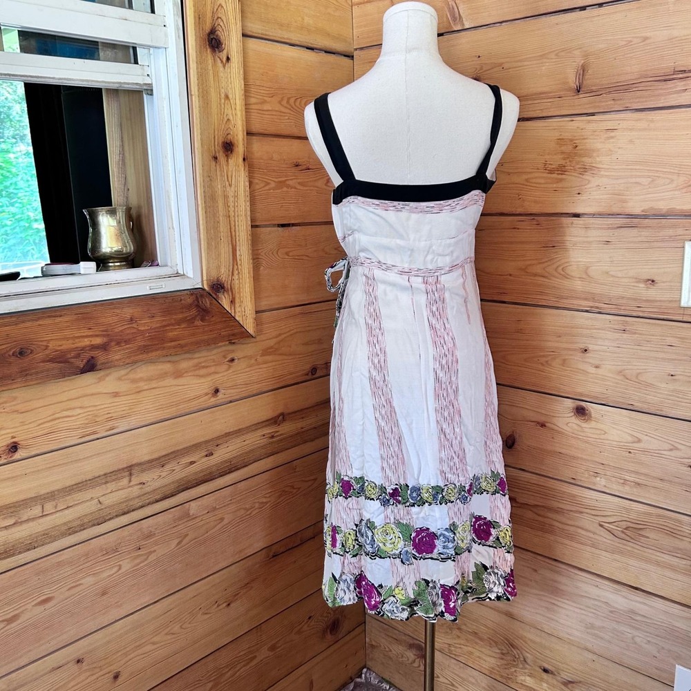 Vintage Floral Cotton Midi Dress Womens Size 10 White Whimsigoth Boho 9th Floor‎ - Picture 3 of 5